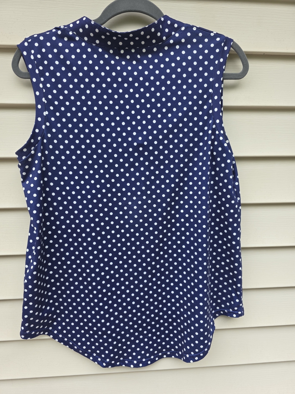 Navy Polka Dot Sleeveless Split-Neck Tank Top - Picture 3 of 4